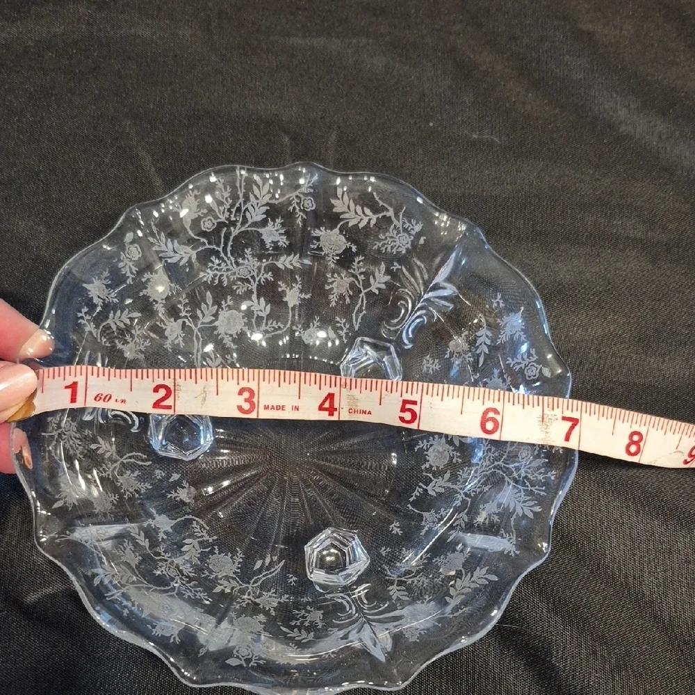 Fostoria Navarre Etched Crystal  Scalloped Edge, Floral Nut Or Candy Bowl